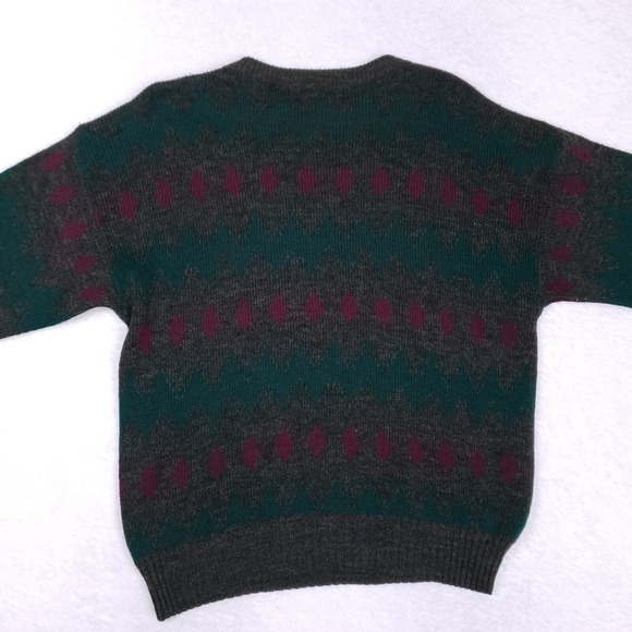 Claybrooke Sweater Geometric Pullover Large Green Burgundy Italy Retro - Picture 5 of 8